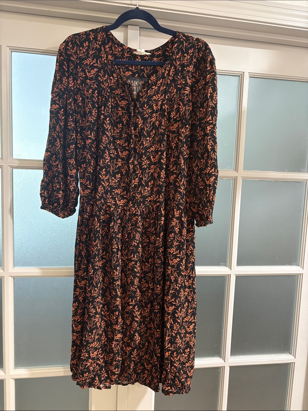 Caslon Black Midi Dress with Rust Floral Print